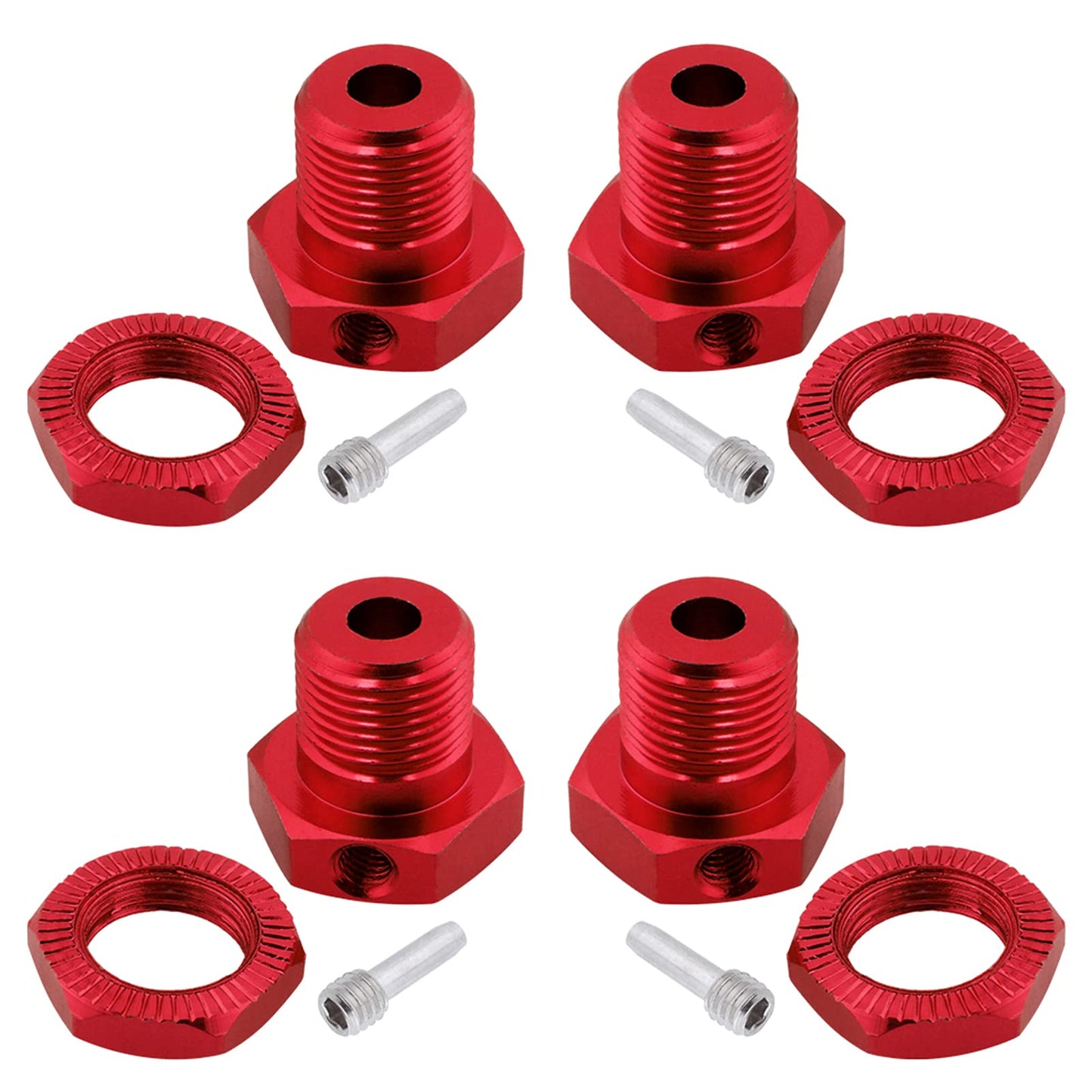 Hobbypark Aluminum 17Mm Hex Wheel Hubs & Nuts W/Wrench For 1/10 Scale Traxxas E-Revo, Revo 3.3, E-Maxx, Summit (With Red Adapter
