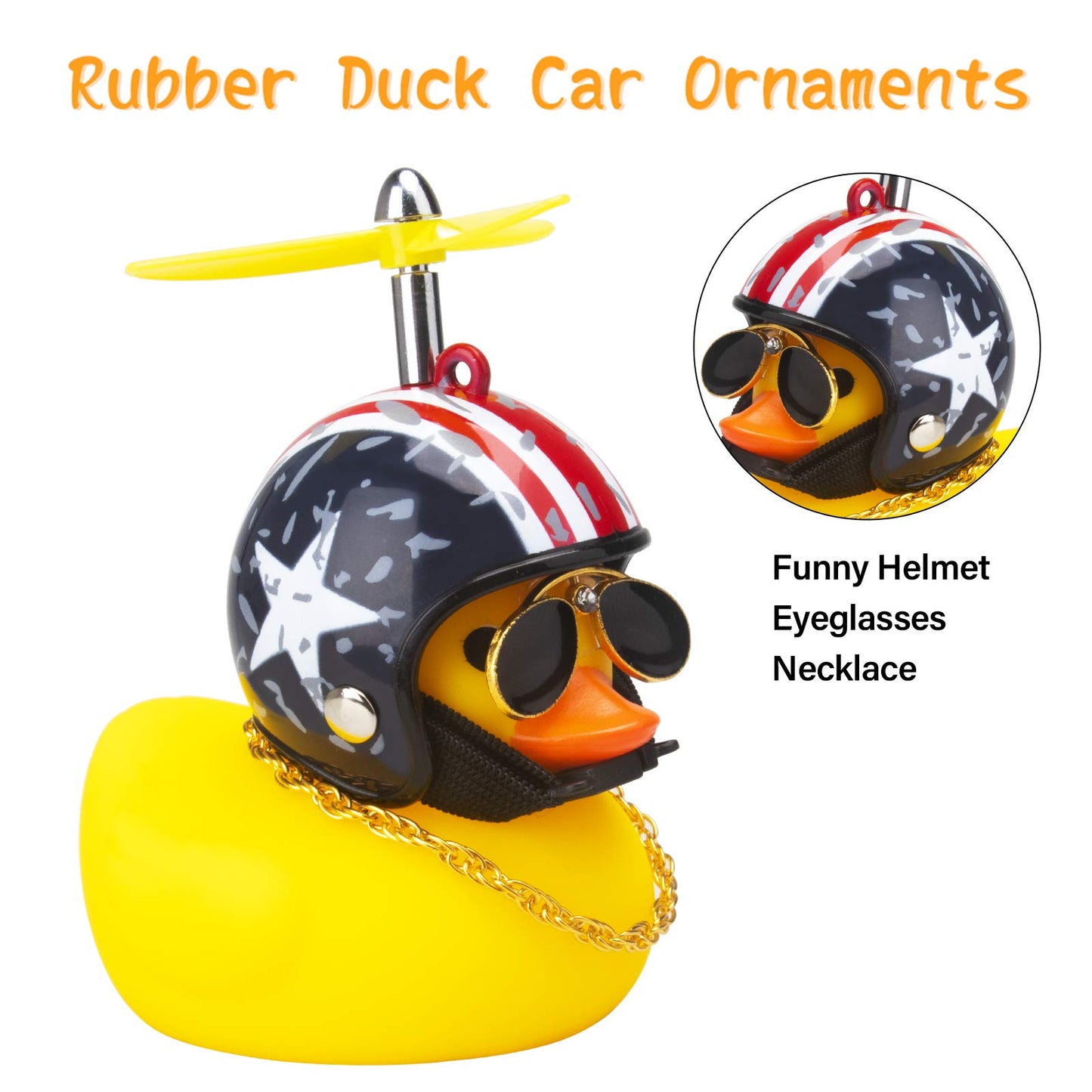 Wonuu Rubber Duck Car Ornaments Yellow Duck Car Dashboard Decorations Cool Glasses Duck With Propeller Helmet (American Flag-Yel
