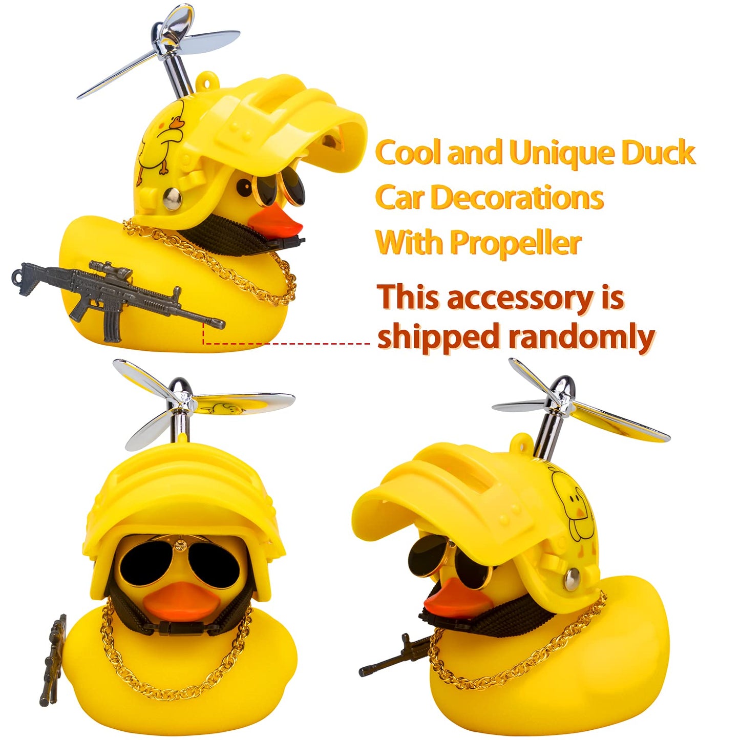 Wonuu Rubber Yellow Duck Toy Car Ornaments Cool Duck Car Dashboard Decorations With Propeller Helmet Sunglasses (Duck-Yellow G)