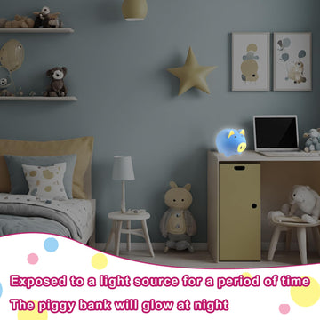 Laebuild Piggy Bank For Kids - Cute Piggy Bank For Boys And Girls - Unbreakable Plastic Money Bank - Pig Shape Coin Bank - Children'S Toy Safe Fluorescent Gift Savings Jar - Dark Blue