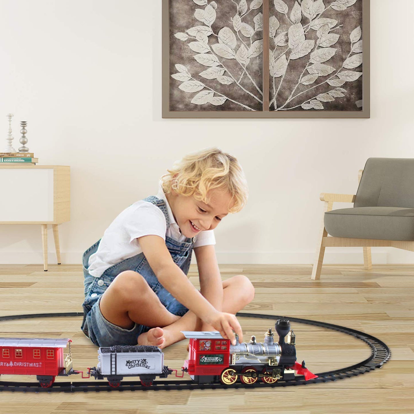 Wesprex Electric Train Set For Kids W/Headlight, Realistic Sound, Battery-Operated Classic Toy Train, 1 Locomotive, 2 Compartments, 10 Railway Tracks, Gift For Boys Girls Age 4 5 6 7 - Christmas