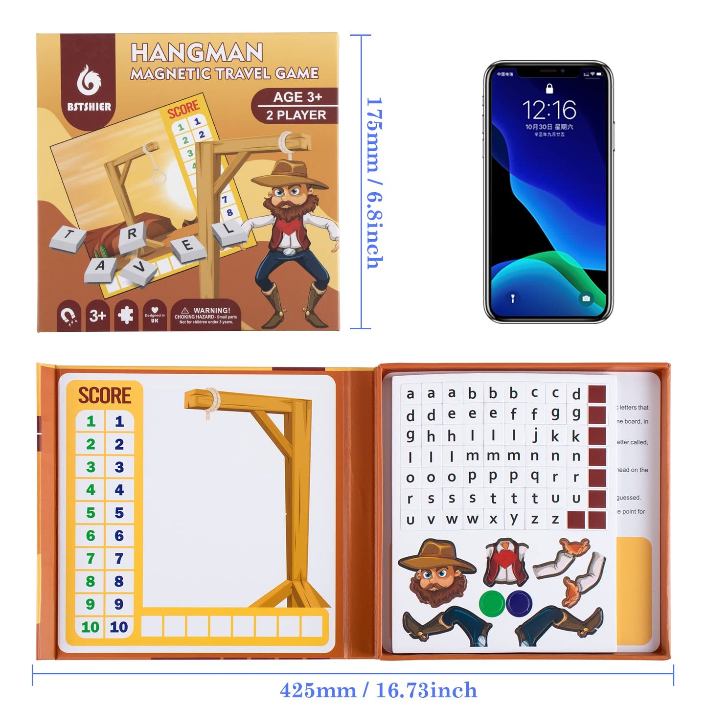 Magnetic Hangman Board Game for Kids Ages 4-10 - Reusable Travel Toys with - Airplane Educational Road Trip Essentials Screen-Fr
