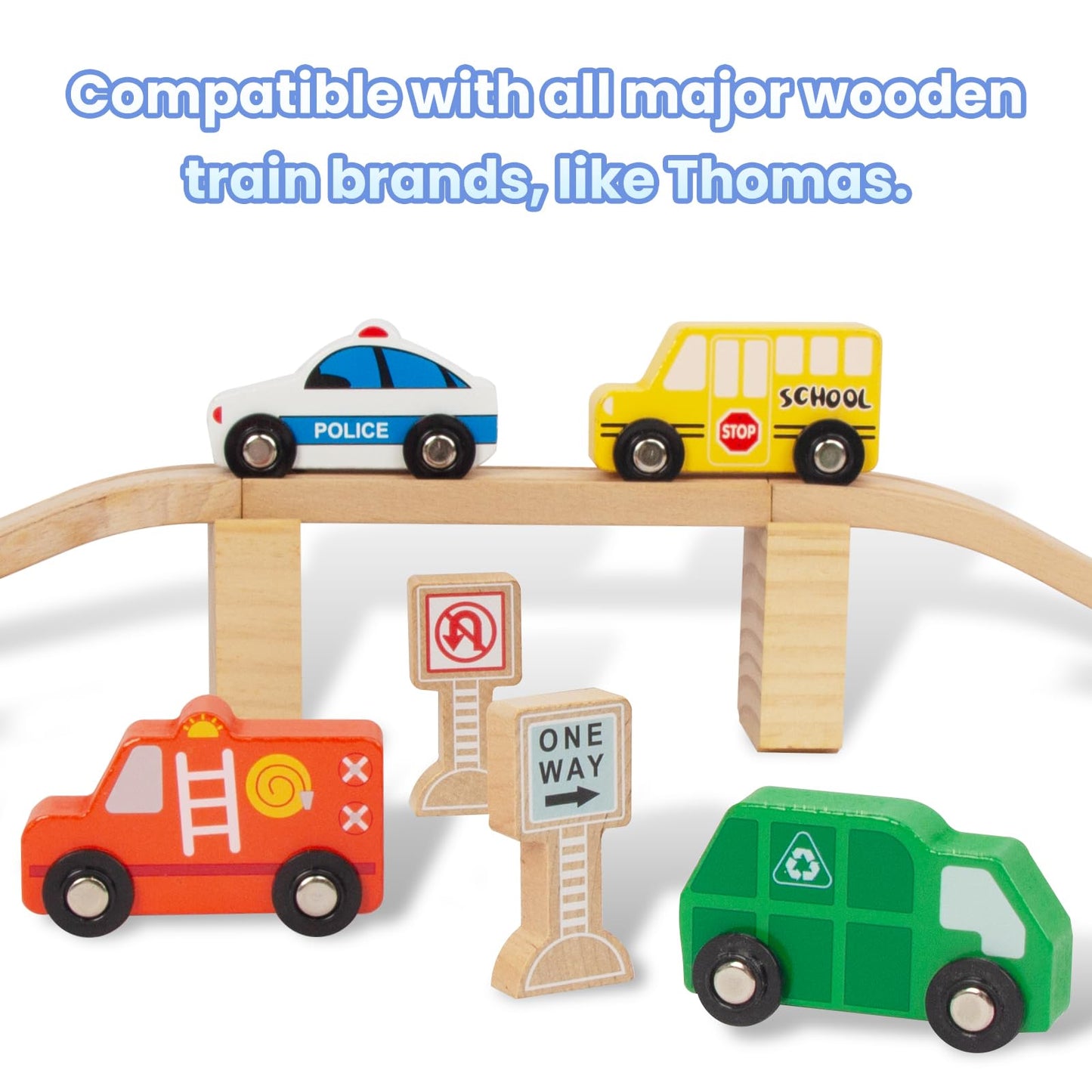 Woodenedu Wooden Train Car Sets For Toddlers, Train Toy Magnetic Sets Fits Brio, Thomas, Melissa And Doug, Kids For Boys Girls 3