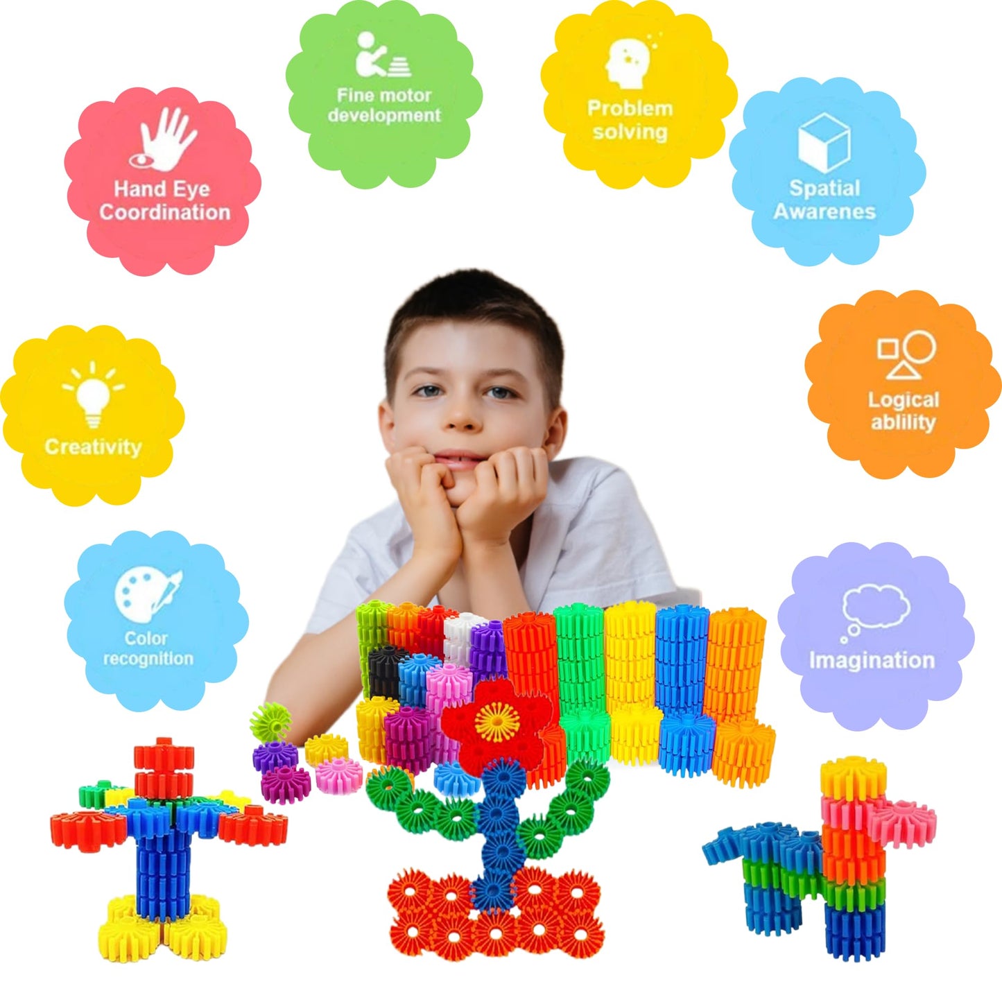 KAKATIMES STEM Building Blocks Toys for Kids - Educational and Safe Gear Interlocking Construction Playset - Develop Creativity
