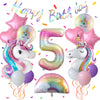 Heukikt Unicorn 5th Birthday Decorations Set - Rainbow Helium Balloons, Pink & Purple, Heart & Star, Baby Shower Supplies