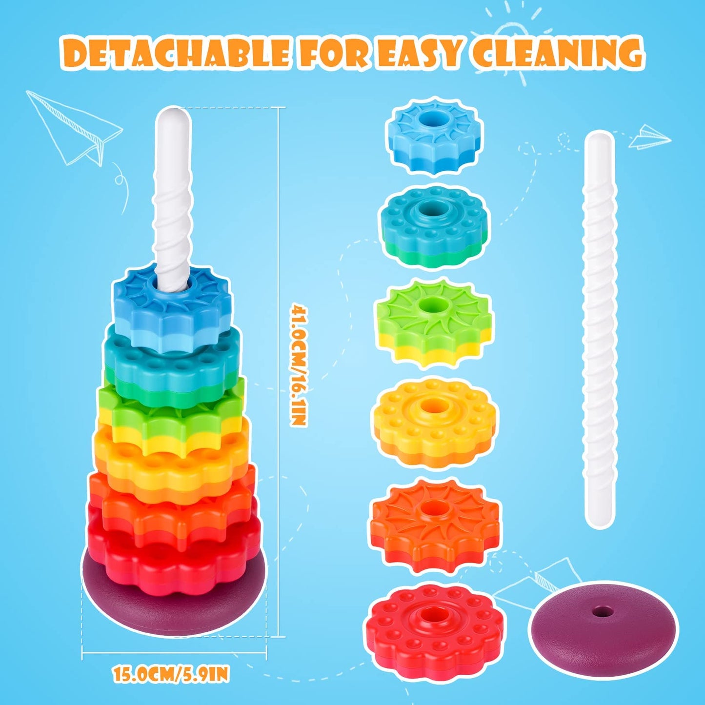 NiToy Spinning Stacking Toy - Large Rainbow Dual-Color Wheels, BPA-Free Plastic, Early Education Fun Learning, Model NiToy-0051-RNBWstack-EU