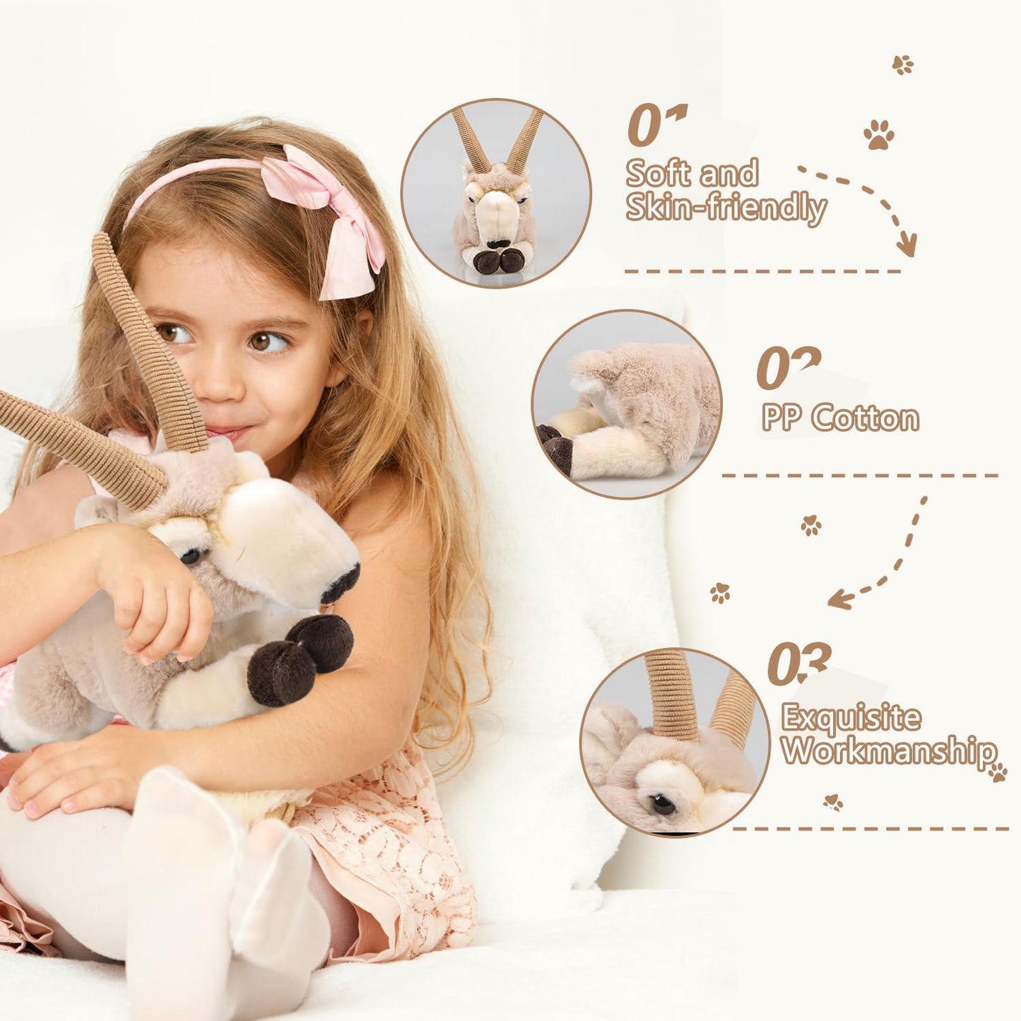 Niuhoulu Saiga Antelope Stuffed Animals Soft Plush Toy Kids Cuddly Fluffy Plushie Doll For Girls Boys Babies Toddlers Girlfriend