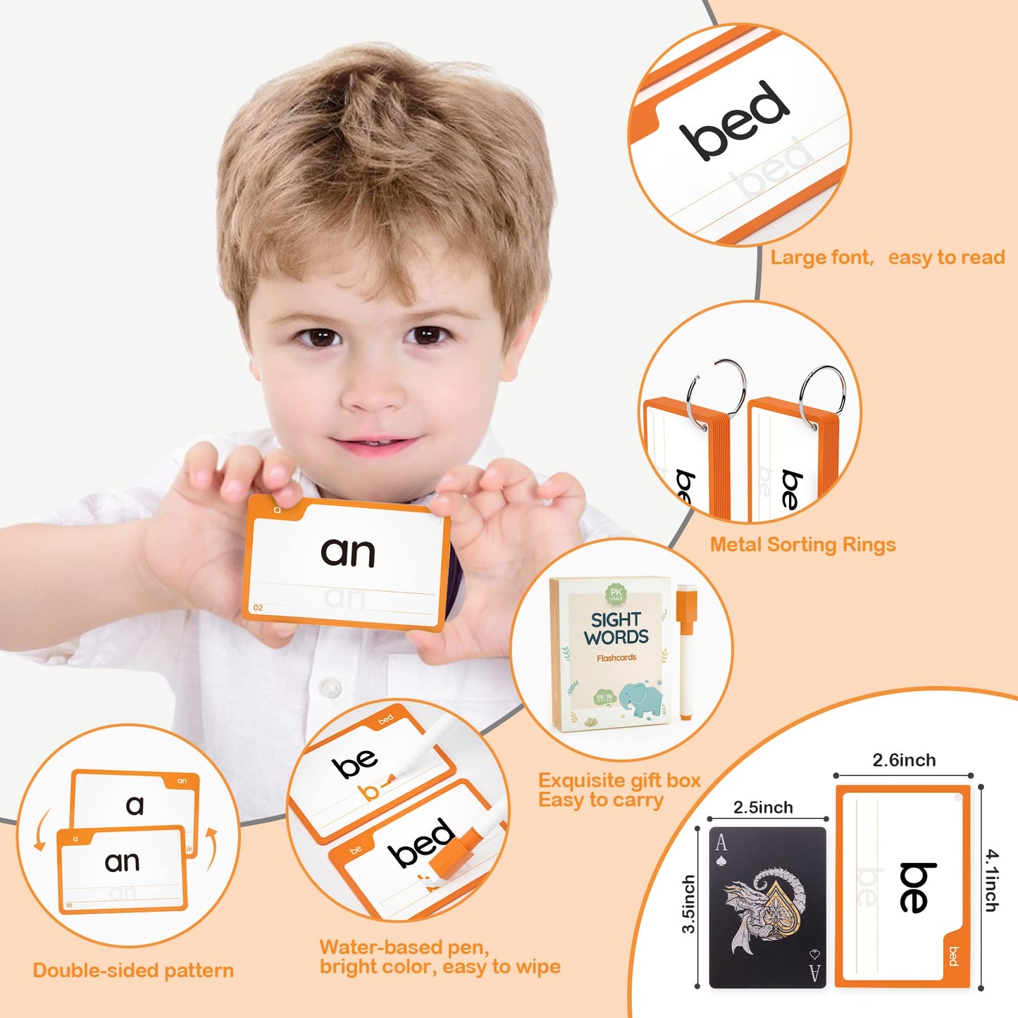 Wjpc 58 Cards, 116Pcs High Frequency Sight Words Flash Cards For (Pre-K, Pre-Kindergarten, Kindergarten, 4,5, 6Years Ages Kids B