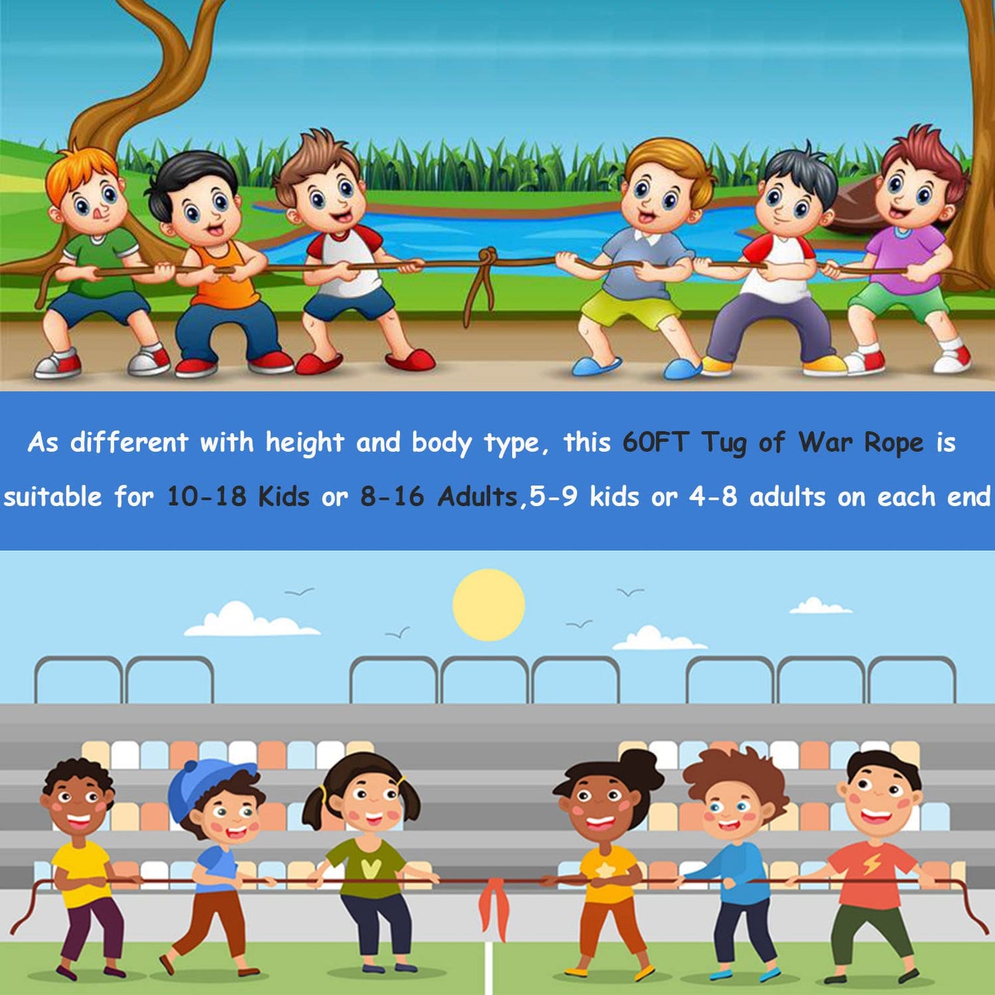 60Ft Tug Of War Rope - Outdoor Games For Adults And Family, Field Day Games, Yard Games Kids And Adults Carnival Birthday Party Games, Picnic, Team Building Outdoor Activities