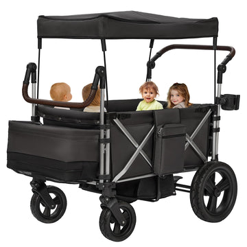 Real Relax Stroller Wagon for 4 Kids, Foldable 4 Seater Wagon Stroller, Kids Wagons with 5-Point Safety Harness, UV-Protection C