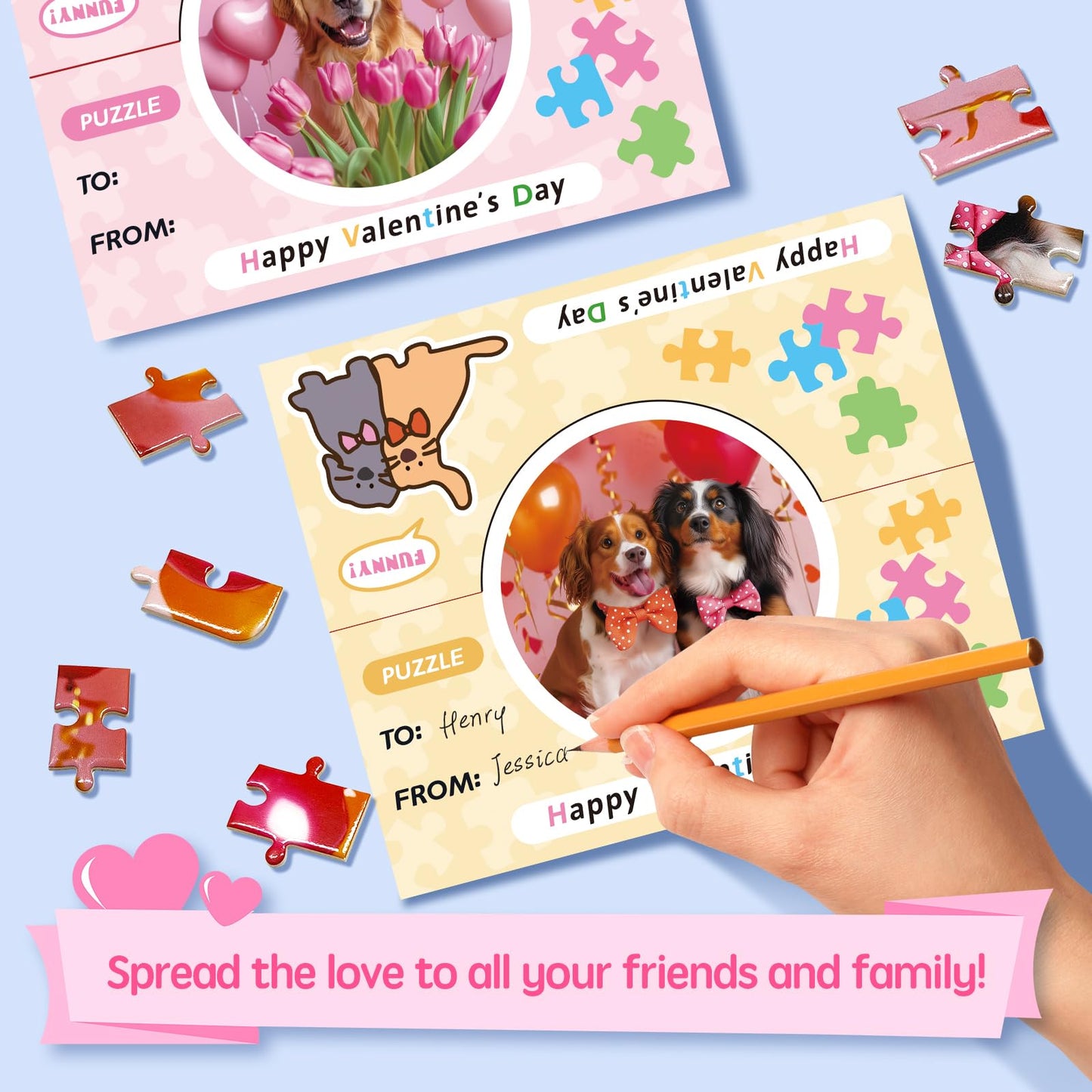 Rifamee 24 Packs Valentine Day Gifts For Kids With Cards Dogs Jigsaw Puzzles Goodies Bags Classroom Gifts Exchange For Boys And