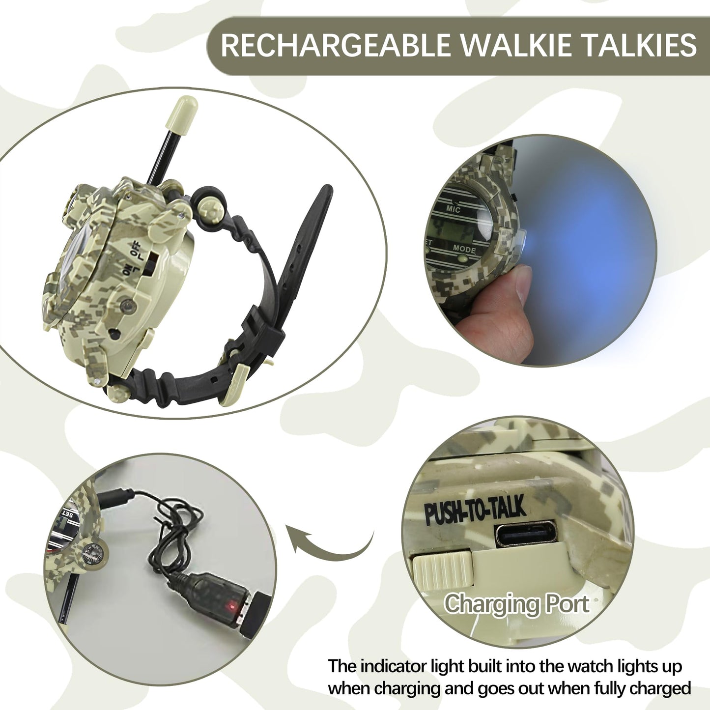 Cxjoigxi Walkie Talkies For Kids Rechargeable, Spy Watch Army Toys, 7 In 1 Walkie Talkie Watches With Flashlight, Two-Way Radios