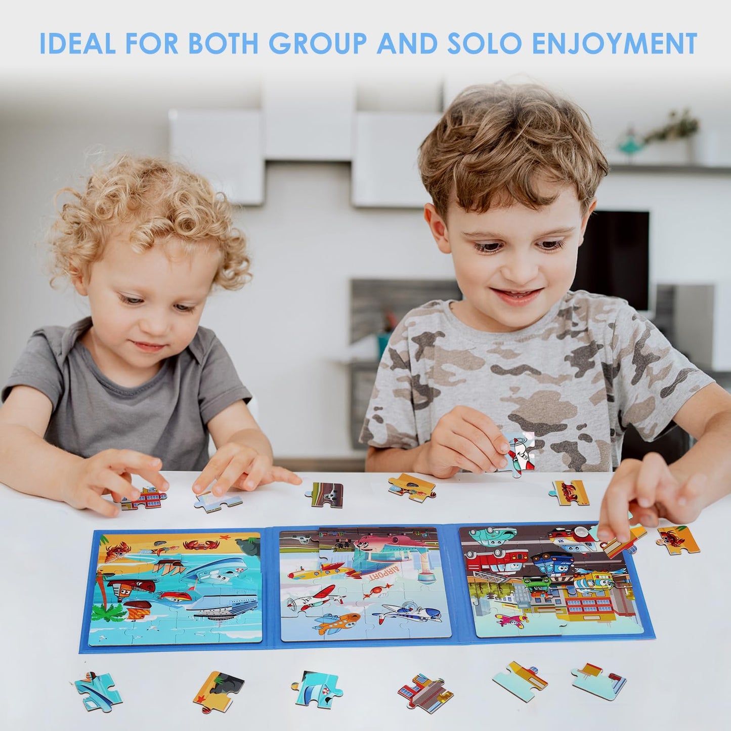 Nashrio Magnetic Puzzles For Kids Ages 4-6, 20-Piece Toddler Travel Toys Transportation Puzzles Ages 3-5, Educational Learning Magnets, Ideal Road Trip Activities Toys For 3 4 5 6 Boys And Girls