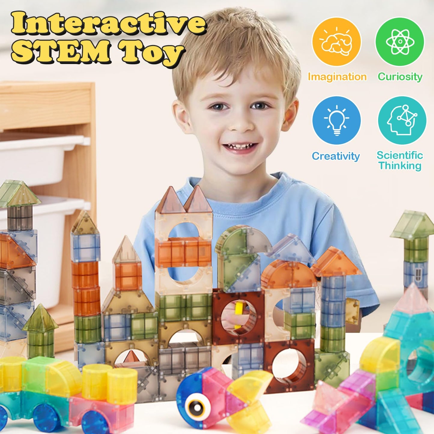 67 Pcs Magnetic Blocks For Kids, 3D Magnetic Geometric Building Block Set For Toddlers, Stem Educational Preschool Sensory Monte