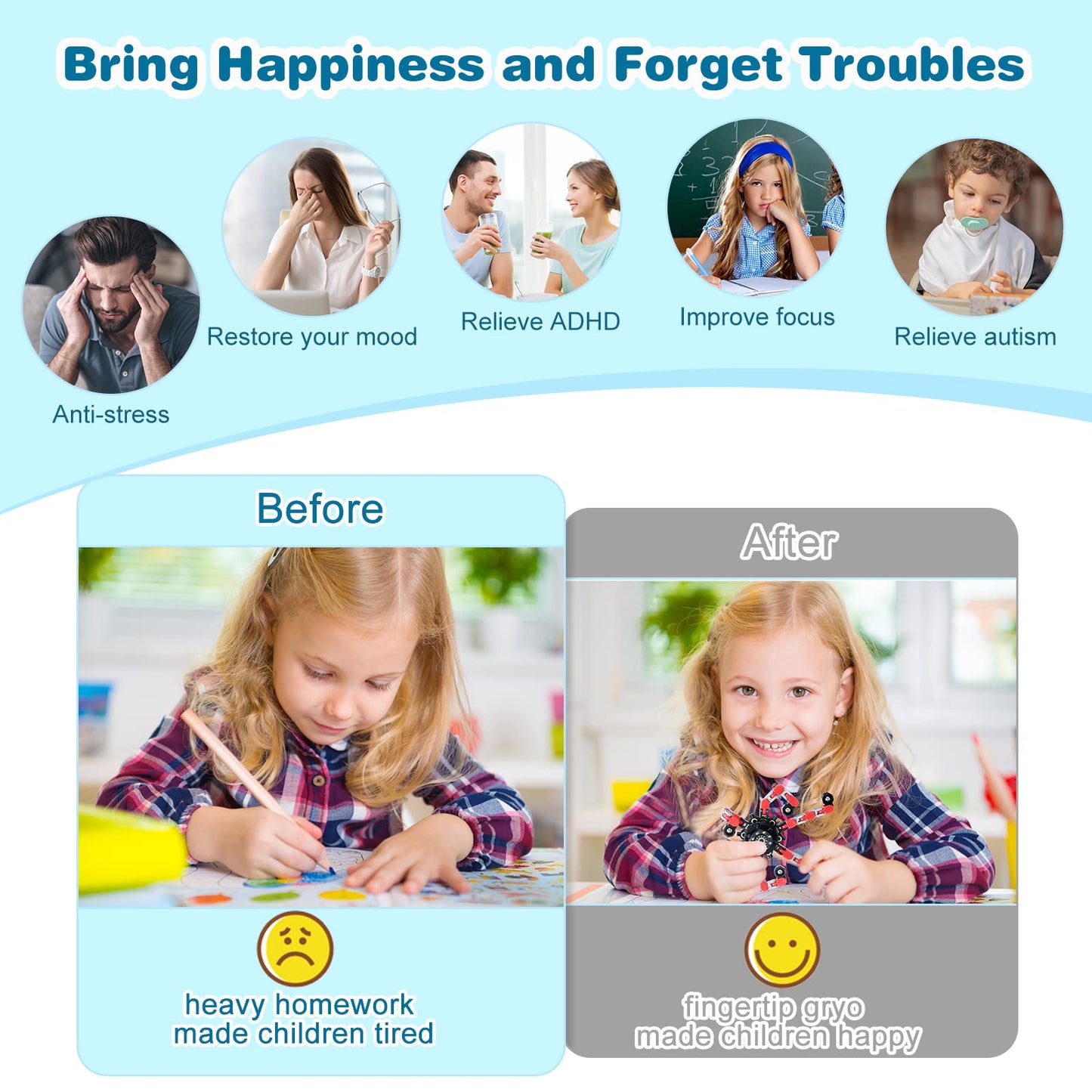 Zhanmai Transformable Fidget Spinners Fidget Toys For Kids And Adults Stress Relief Sensory Toys Transformable Chain Robot Fingertip For Adhd Autism Kids Gifts (64 Pack)