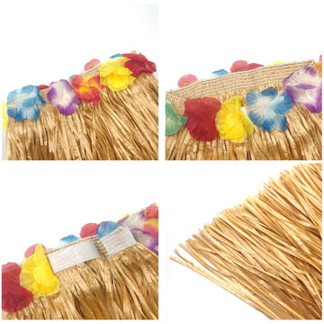 40Cm Performance Grass Skirt With Flowers Bracelets Headband Necklace Hula Set Gold