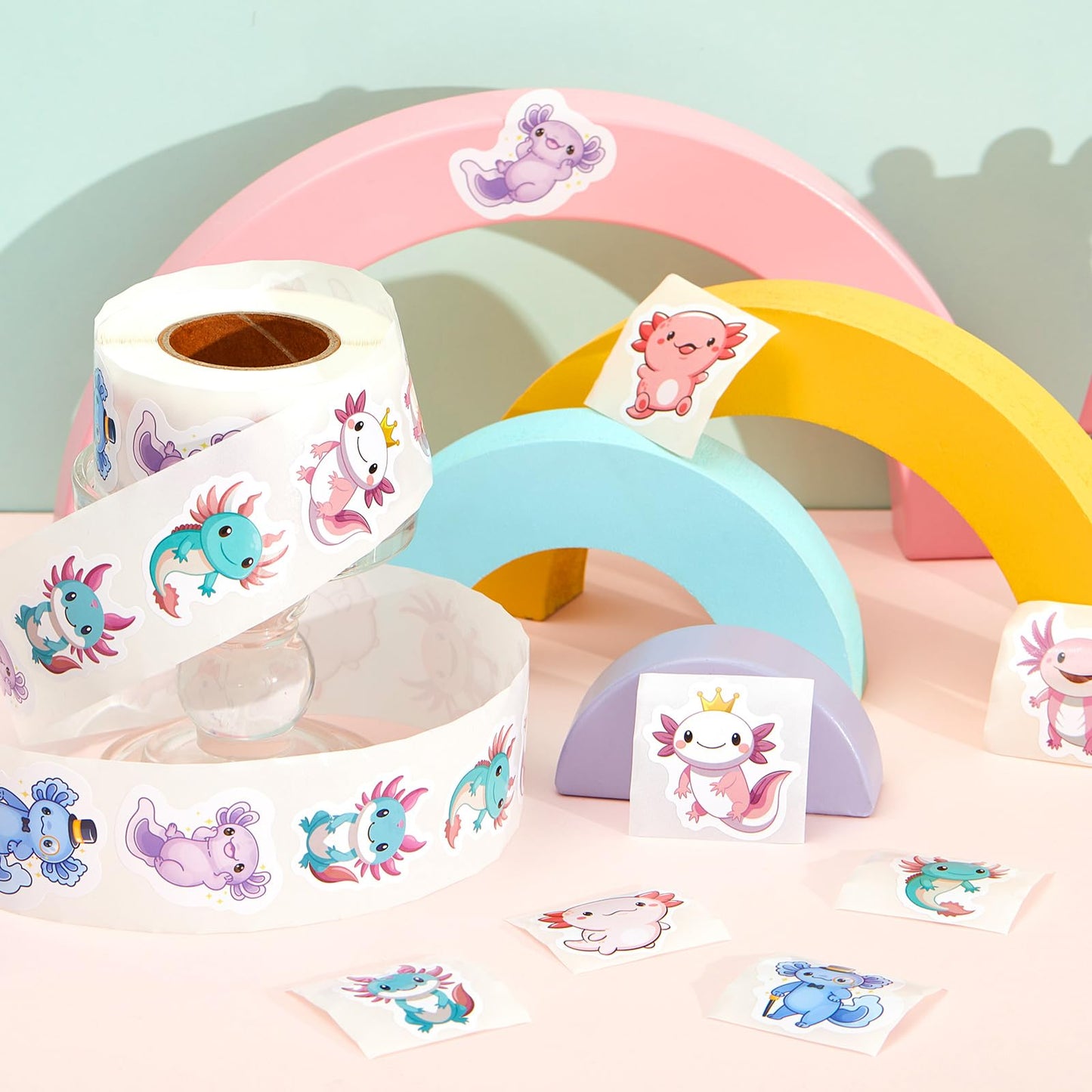 Qeeenar 1 Roll Stickers Decal Reward Cute Office Supplies Incentives Animals Sticker Halloween Party Favor, 500 Pcs Each Roll(Ax