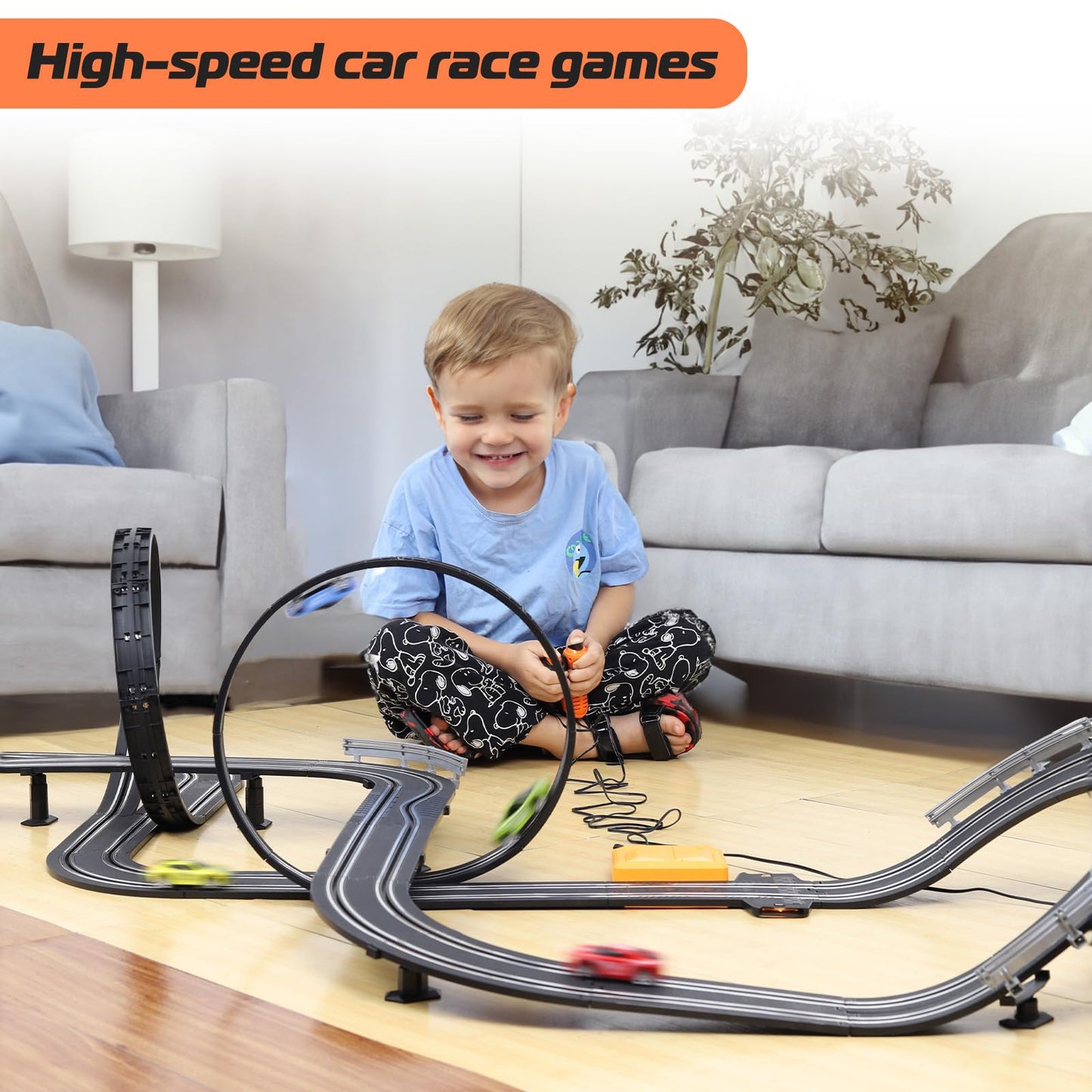 Slot Car Race Track Set, Battery Or Electric Race Car Toys For 3 4 5 6+ Year Old Boys Gifts, 4Pcs Slot Cars & 23 Ft Dual Racing