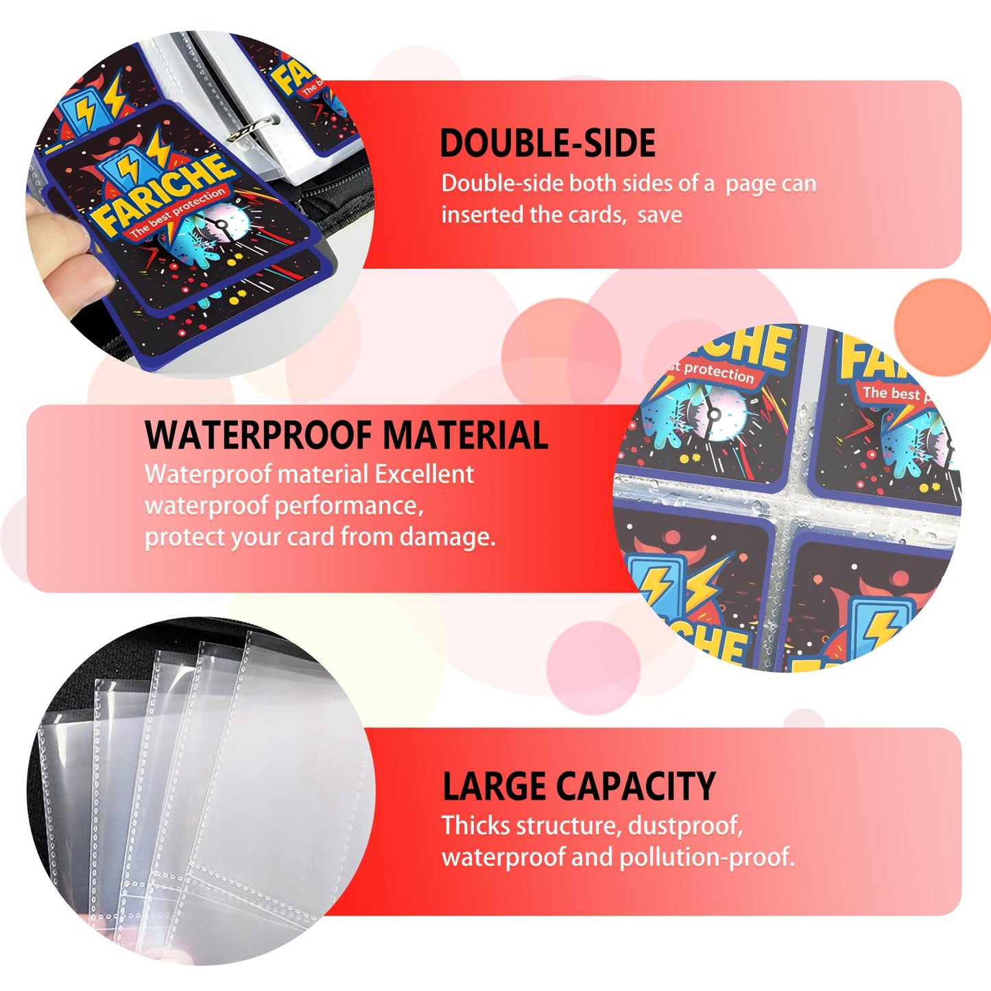 Trading Card Binder for TCG Cards 4-Pocket Portable Card Collector Ablum Holder Book Fits 400 Cards with 50 Removable Sleeve Waterproof BKM Card Binder Display Storage Carrying Cases for TCG-Storm