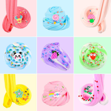 10 Pack Christmas Cloud Slime Kit With Peachybaby Blue Cake Fruits Animals, And Pink Charms, Scented Diy Slime Supplies For Girl