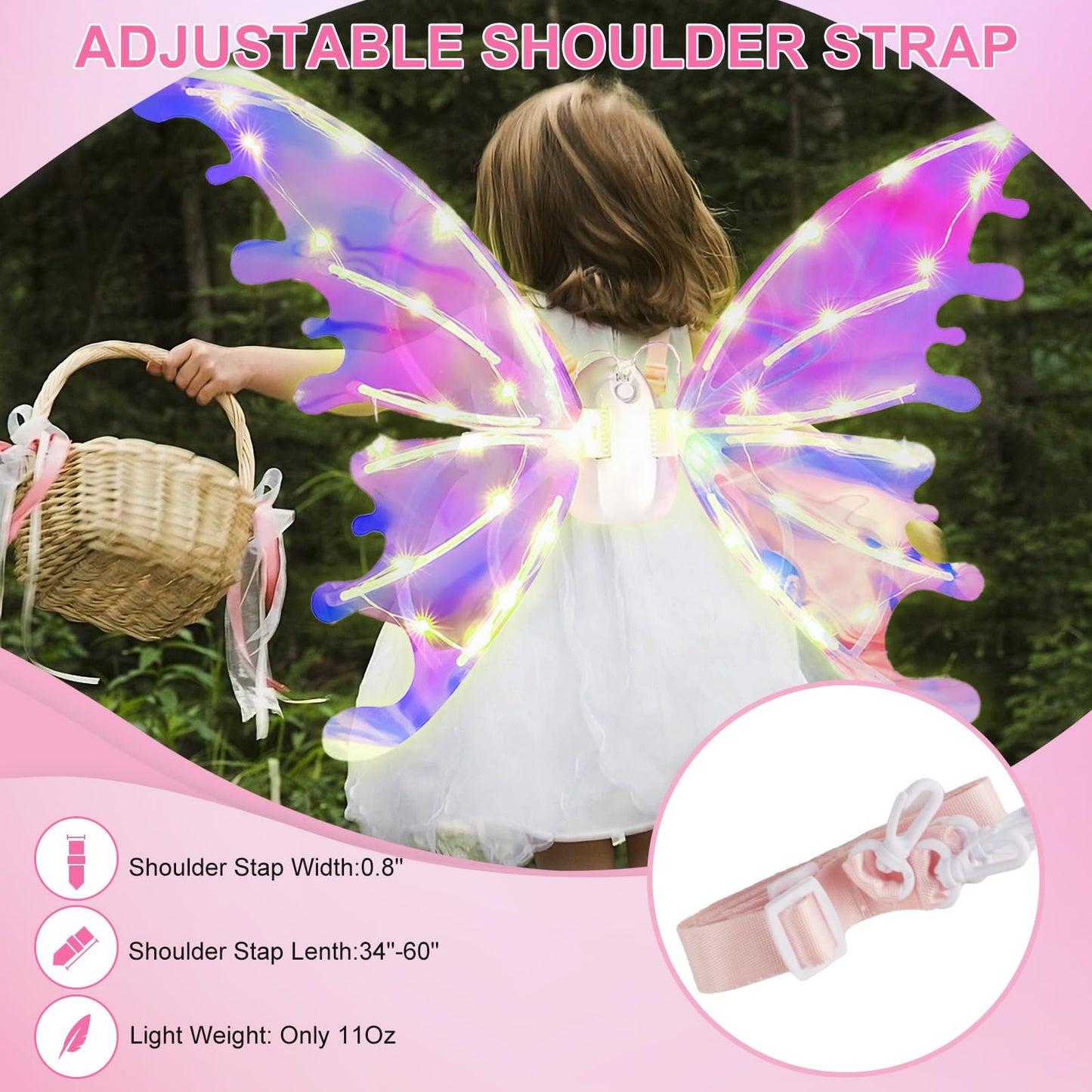 Electric Fairy Wings For Girls, Moving Butterfly Wings With Led Lights And Music, Light Up Fairy Wings For Kids/Dogs For Birthda