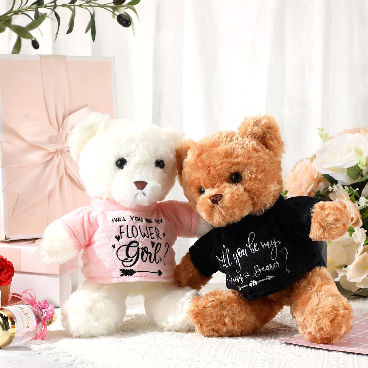 Hungdao 2 Pcs Wedding Flower Girl Proposal Gifts 11.8 Inch Ring Boy Plush Will You Be My Flower Girl Bear Stuffed Animal From Br
