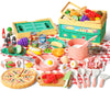 Funpynani 80Pcs Kitchen Playset, Toddler Pretend Cooking with Pots, Pans, Cookware, Food, Picnic Blanket, Fruits, Veges, Shoppin