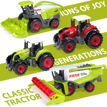 Oriate Farm Tractor Set, 34-Piece Die Cast Vehicle Playset, Large 4.8" Toys with Farm Mat, Metal, Model SQ80204
