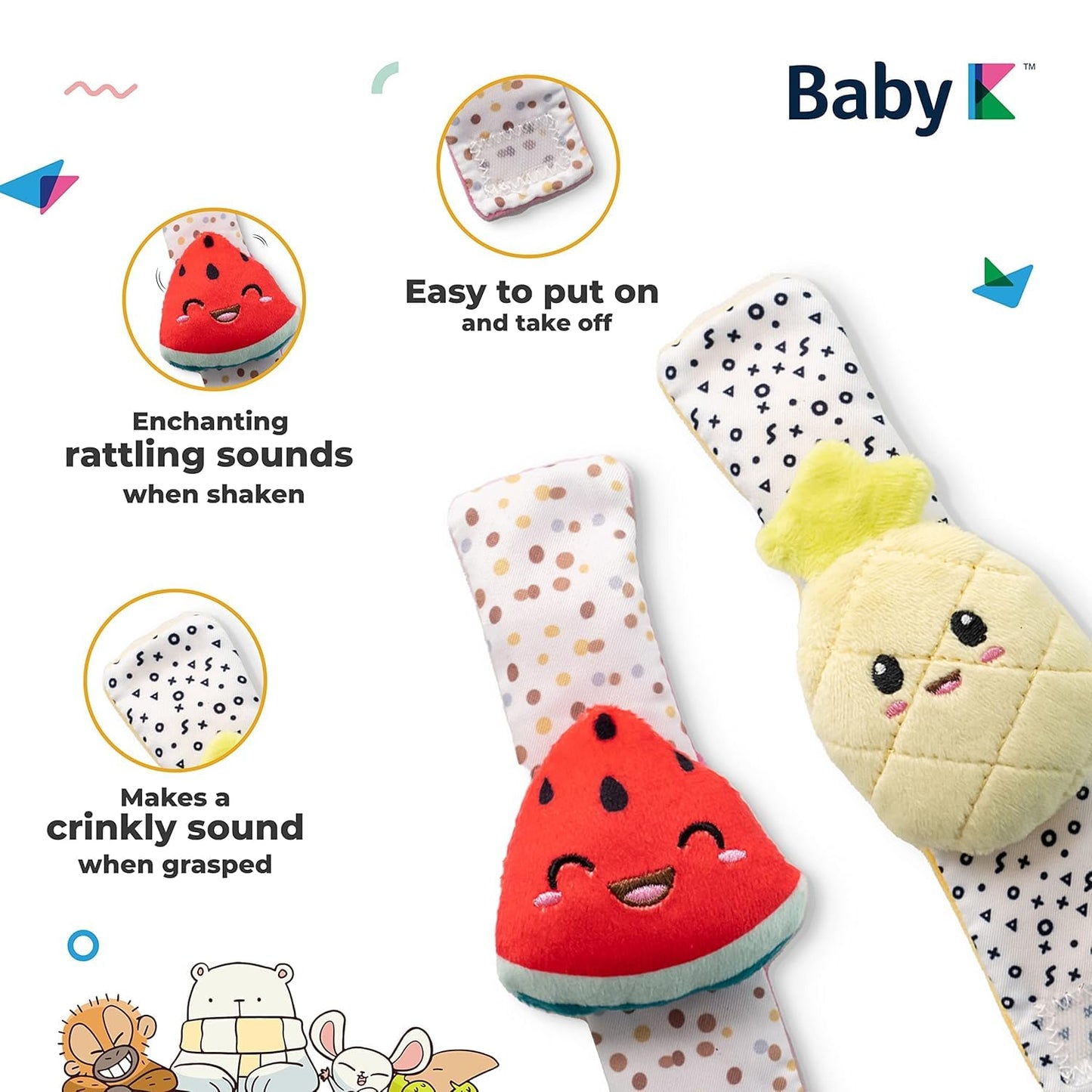 Baby K Rattle Socks & Wrist Rattles And Hand Rattle (Set C + Strawberry) - Newborn Toys For Baby Boy Or Girl - Brain Development Infant Toy - Hand And Foot Rattles Suitable For 3-6, 6-12 Months Babies