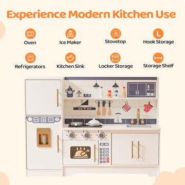 Joymor Kids Wooden Play Kitchen Sets, New Modern Children'S Wooden Toy Kitchen W/Refrigerators & Ample Play Kitchen Accessories,