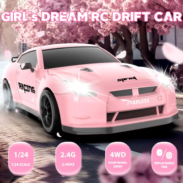 YUAN PLAN RC Drift Car, 1/24 Pink Remote Control Car for Girls, 2.4GHz 4WD Drifting RC Cars with LED Light, High Speed RC Car wi