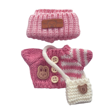 Handcrafted Clothes for Labub Doll enhanced Dolls Outfit 3 Pieces Stylish Doll Accessories Compatible with 5.91/6.7inch (15/17cm) Dolls Hat Sweater and Bag Pink