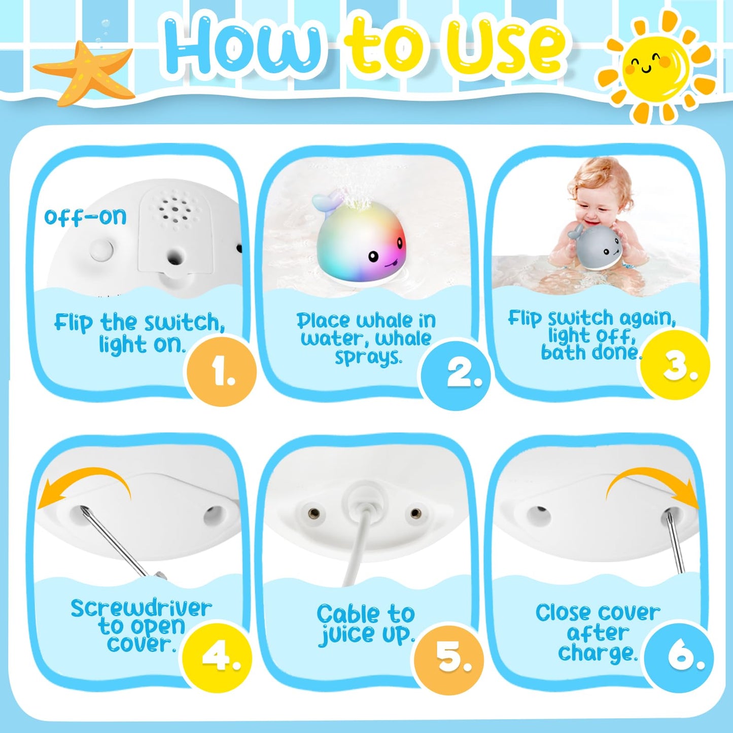 Tfs Topfans Baby Whale Bath Toy Infant: Light Up Fountain 6-12 Months Old Bathtub 18-24 Pool 3 4 5 7 8 9 10 15 Sprinkler Tub Wat