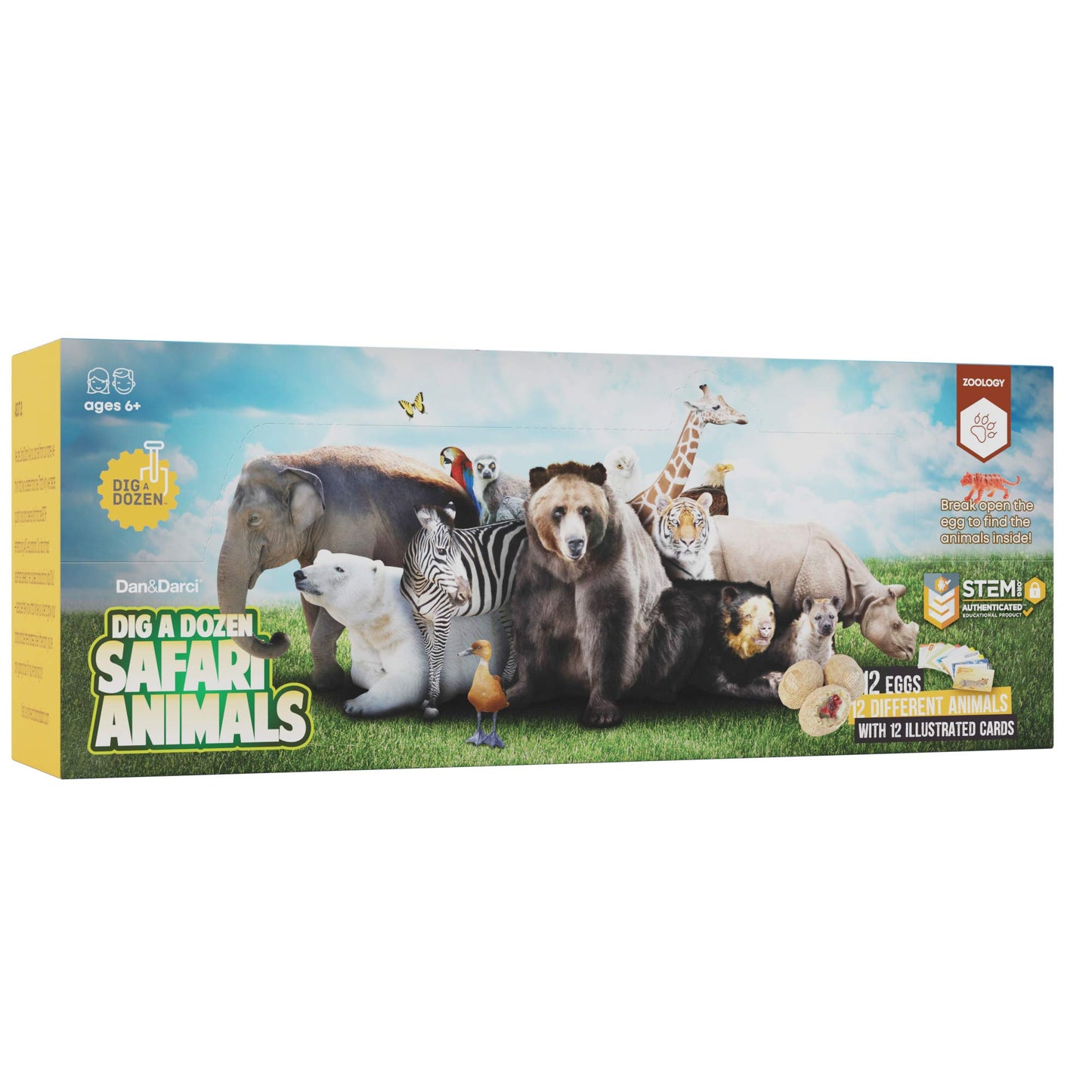 Dig A Dozen Egg Kit - Break Open 12 Eggs And Discover 12 Unique Cute Wild Safari Animals, With Learning Cards - Easter Archaeology Science Stem Gift For Kids
