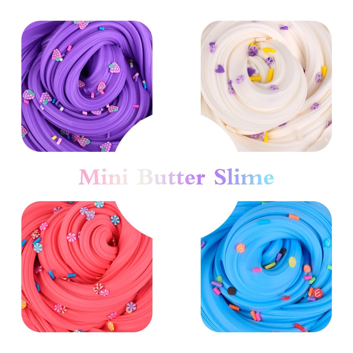 Butte Slime Kit Mini 8 Pack Party Favor For Kids,Strawberry, Grape, Pineapple Cake Charms,Color And Texture Experience,Stress Re
