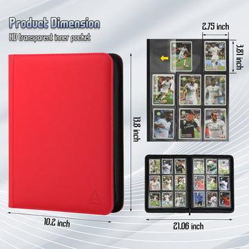 9 Pocket Trading Card Binder 540 Capacity with Zip Closure - enhanced Double Sided PU Leather Card Protector Hold & Organize Cards for TCG MTG Sports Cards (red)