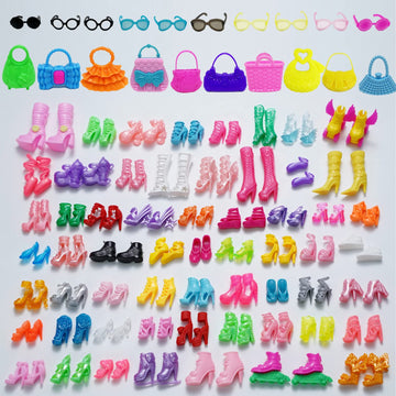 70Pcs Doll Accessories 50 Pairs Doll Shoes 10 Doll Handbags 10 Doll Glasses Replacement Fashion Playset Accessories Different Assorted Colors High Heel Boots Sandals For 11.5 Inch Girl Doll