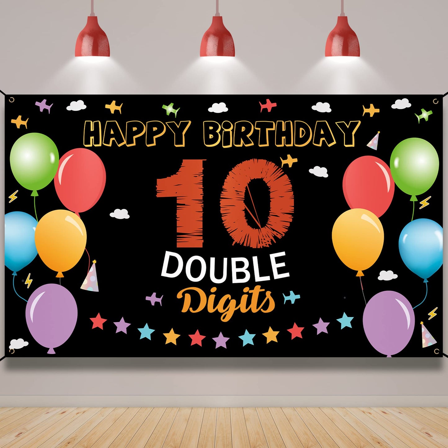 10Th Birthday Backdrop Banner, Happy 10Th Birthday Decorations, Kids 10 Year Old Double Digits Birthday Party Yard Sign Decor, C