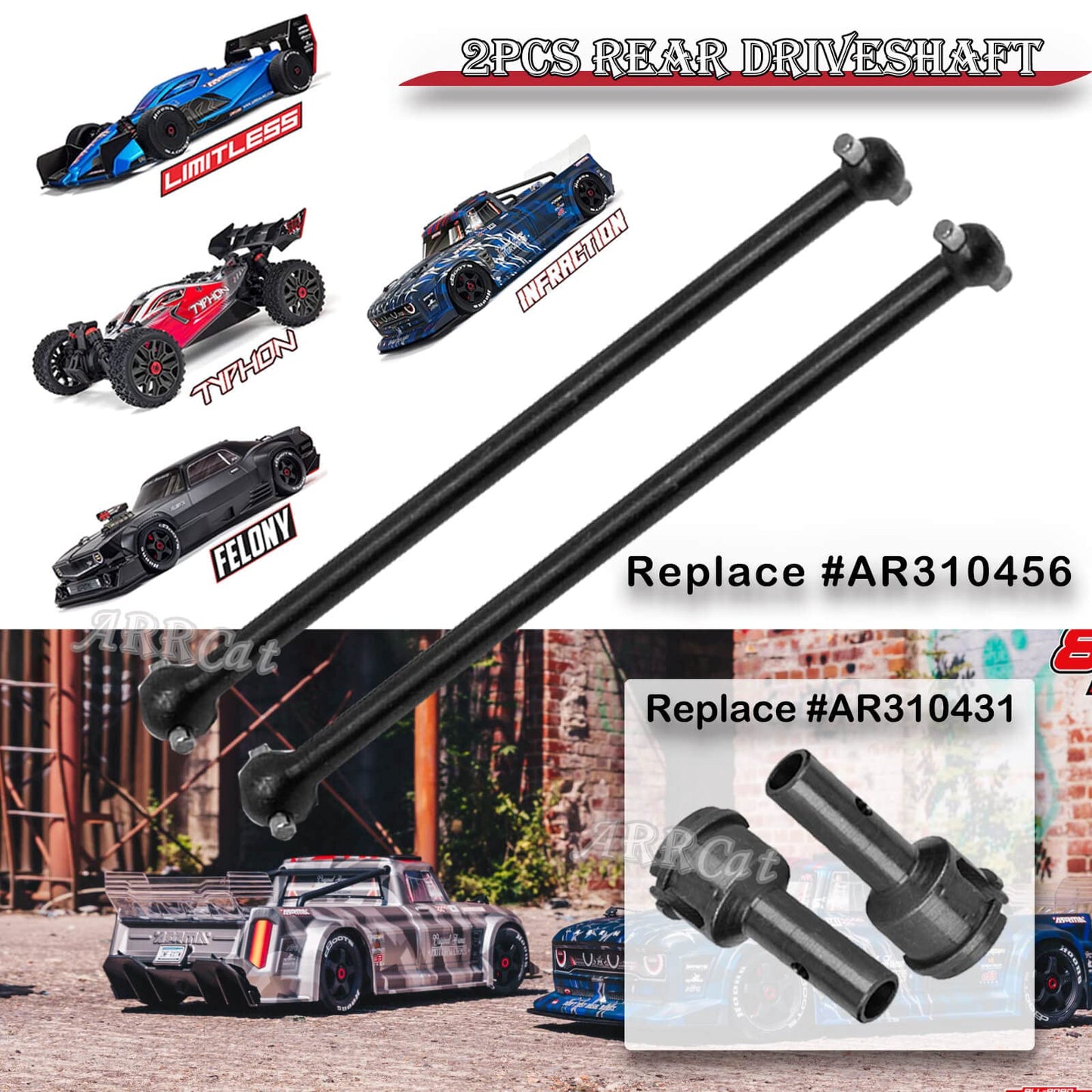 ARRCat Rear Drive Shaft for 1/7 1/8 Arrma Typhon 6s Blx,Infraction 6s Blx,Felony 6s Blx,Limitless Roller,2pcs Upgrades Part Hard