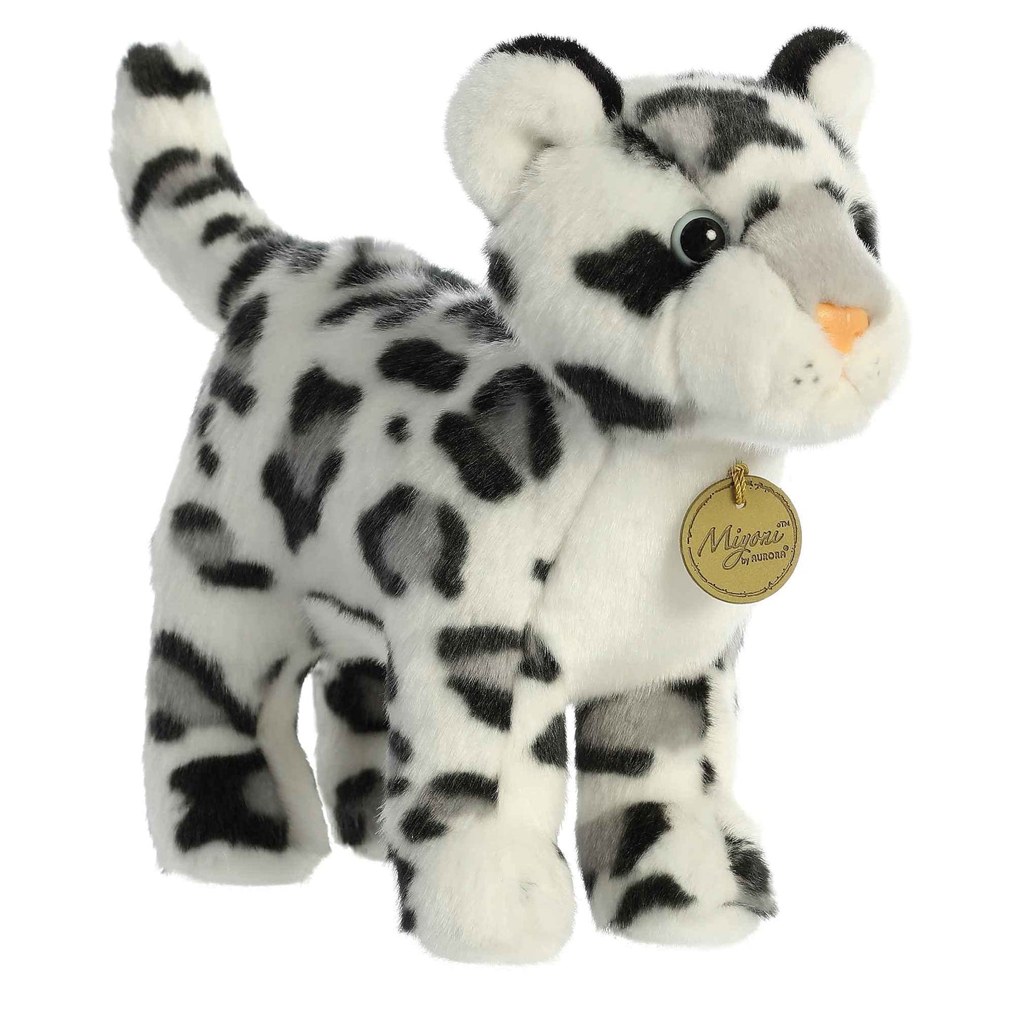 Aurora® Realistic Miyoni® Snow Leopard Stuffed Animal - Lifelike Detail - Cherished Companionship - White 10 Inches