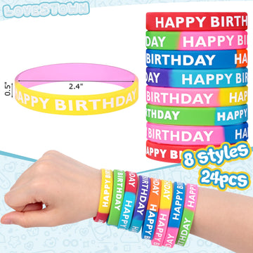 Lovestown Happy Birthday Rubber Bracelets For Kids Classroom, Silicone Stretch Wristbands For Birthday Party