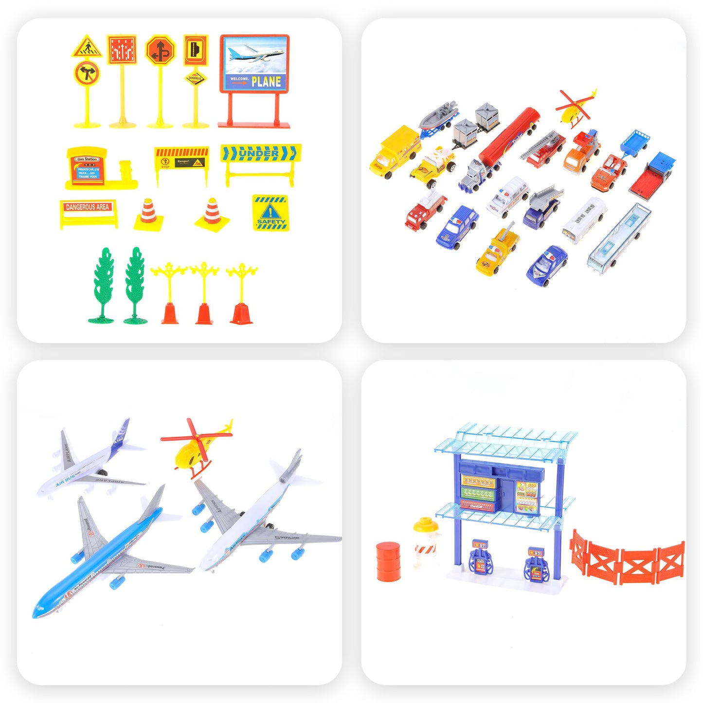 Powertrc Airport Play Set Airports Toy With Airplanes, Vehicles, Figures & Accessories, Play Mat Interactive Learning Toys For Toddlers