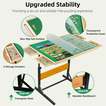 ALL4JIG 2000 Piece Jigsaw Puzzle Table with Legs,Wooden Jigsaw Puzzle Table with 4 Drawers & Cover,360Rotating for Easy Access,A