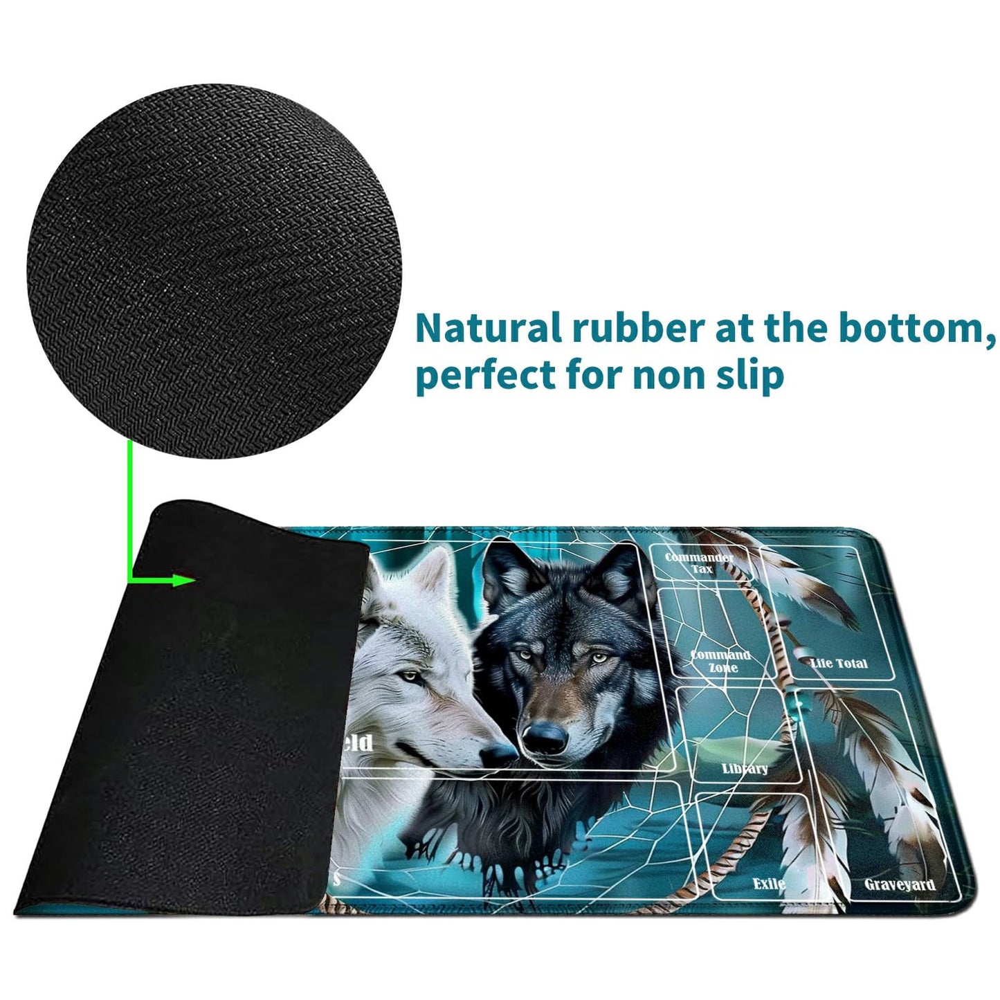 Rwutytiul Wolf Card Playmat 24 X 14 Inch With Tube Bag, Card Gameplay Playmat With Zones Commander Deck Board Mtg Rpg Ccg Tcg Ca
