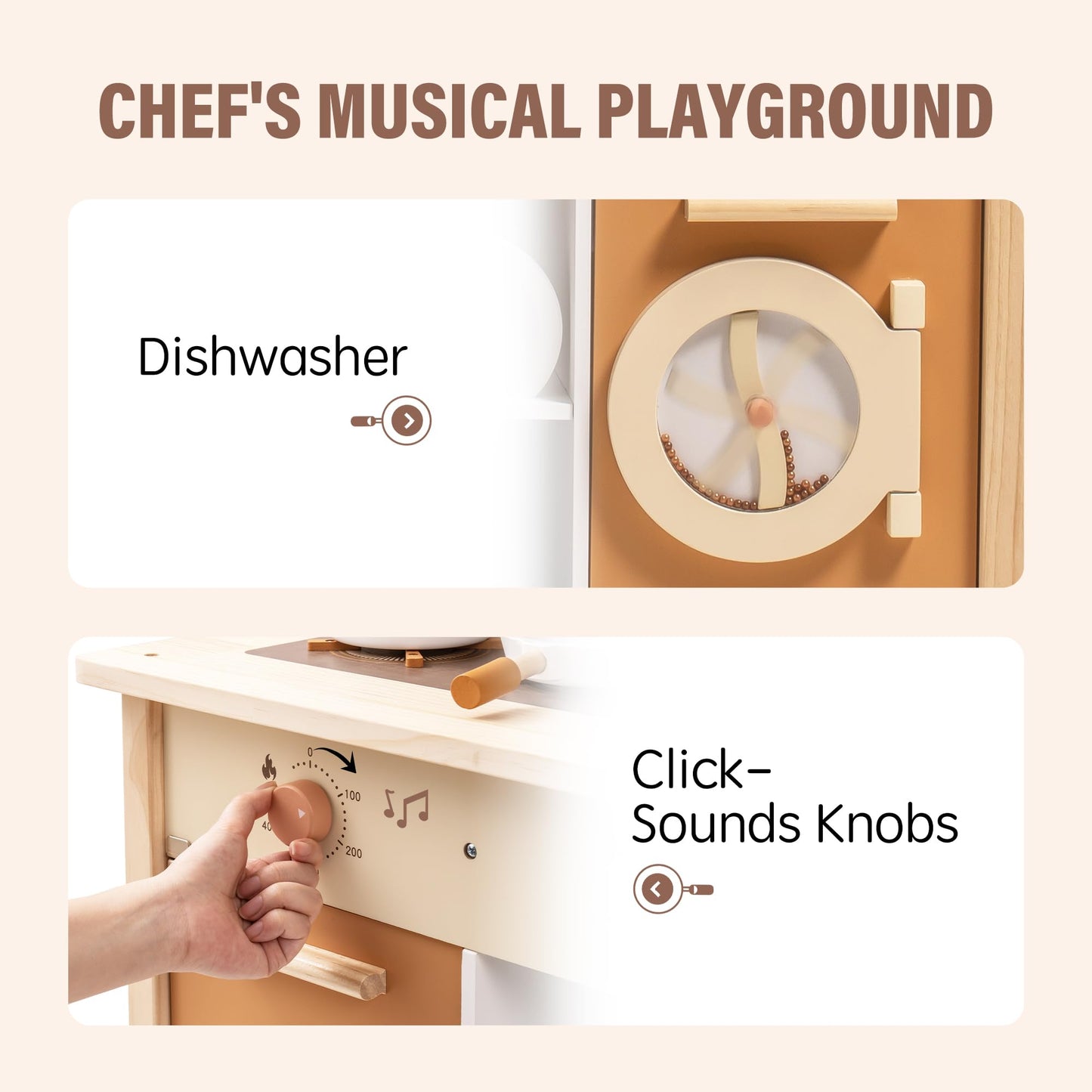 ROBOTIME Wooden Play Kitchen Set, Pretend Play Kitchen Wooden Toy Set for Kids w/Realistic Design, Kids & Toddlers Kitchen Plays