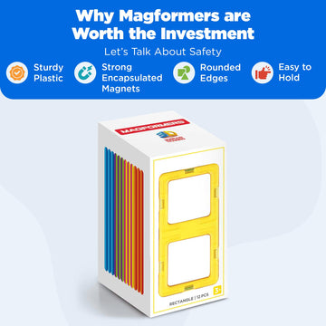 Magformers Rectangle 12 Pieces Rainbow Colors, Educational Magnetic Geometric Shapes Tiles Building Stem Toy Set Ages 3+