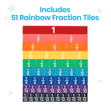 Hand2Mind Plastic Rainbow Fraction Tiles, Montessori Math Materials, Fraction Manipulatives, Unit Fraction, Fraction Bars Math Manipulatives, Fraction Games, Homeschool Supplies (Set Of 51)