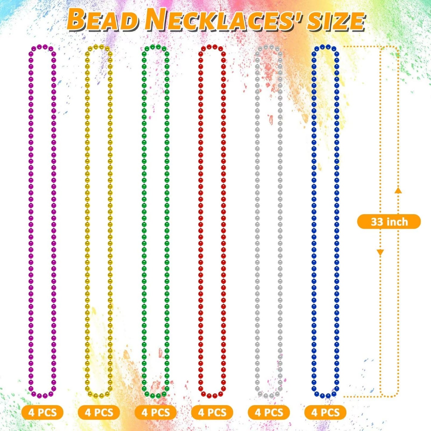 Mardi Gras Beads, 24PCS Metallic Colorful Bead Necklace Party Favors, 6 Kinds of 33'' Beaded Necklace Costume Women Men Stuff, F