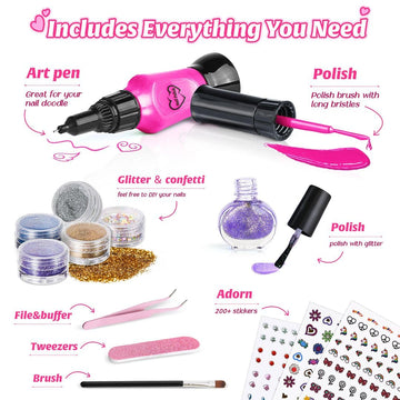 Shemira Nail Art Kit for Girls, Nail Polish Kit for Kids Ages 7-12 Years Old, Ideal Birthday Gift for Girls 7 8 9 10 11 12 Years