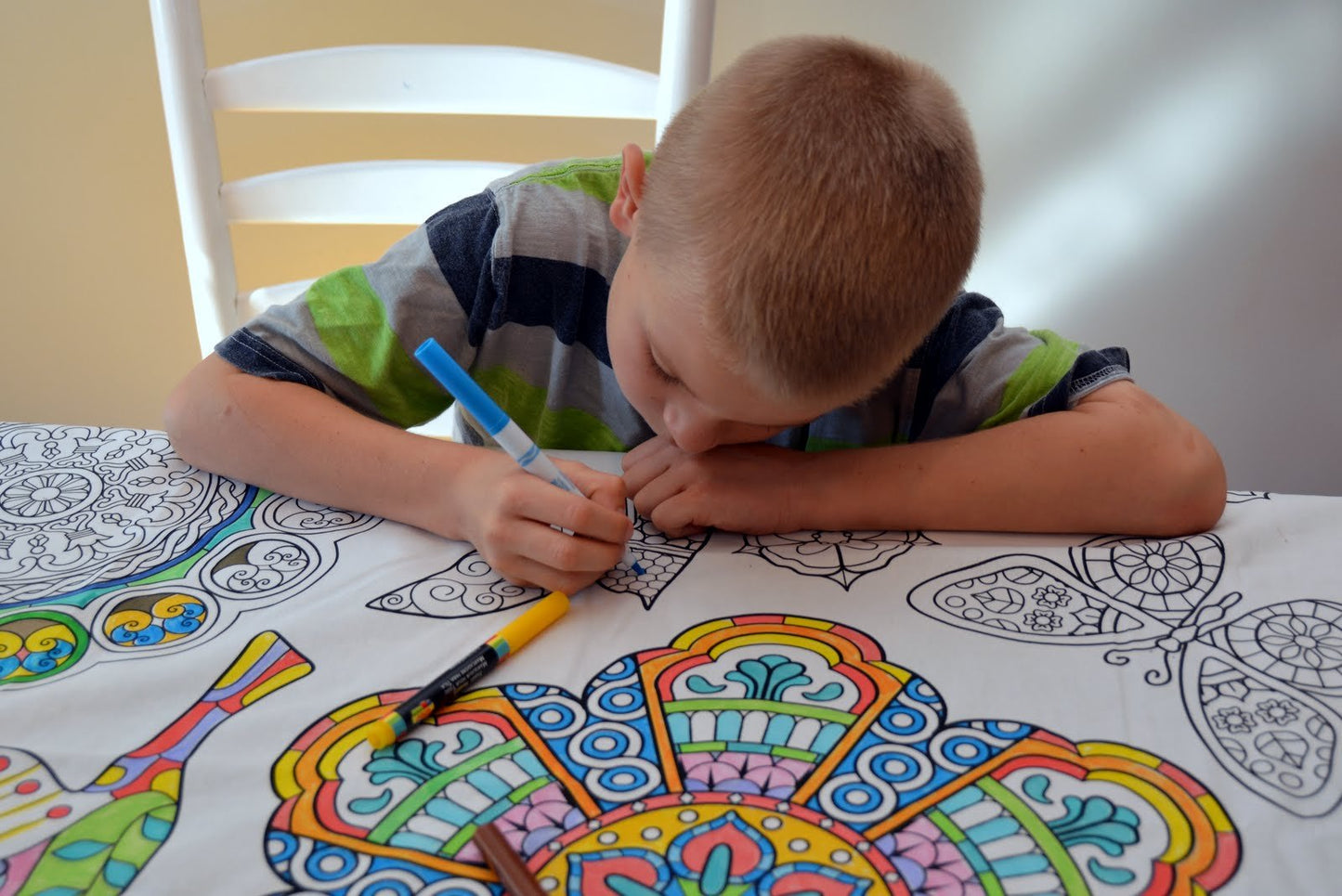 The Coloring Table - Mandala Design - Square Tablecloth - Fabric Coloring Tablecloth - Colorable Designs - Washable And Reusable